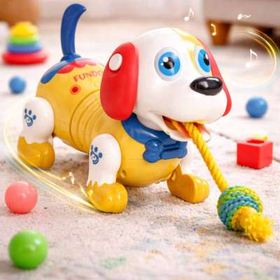 Interactive dog with bone responds to touch