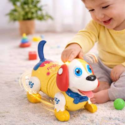 Interactive dog with bone responds to touch