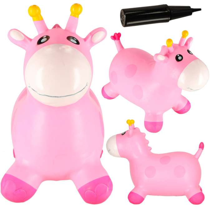 Children's bouncer with a pump pink rubber giraffe