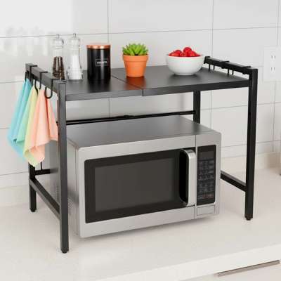 Kitchen shelf over microwave organizer adjustable 6 metal hangers