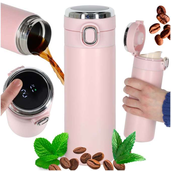 Kubek termiczny z ustnikiem termos LED 420ml róż