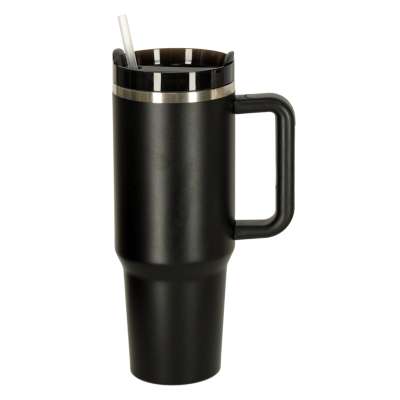 Kubek termiczny ze słomką i uchwytem termos 1200ml czarny