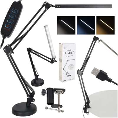 LED desk lamp USB swivel arm 2 ways to attach