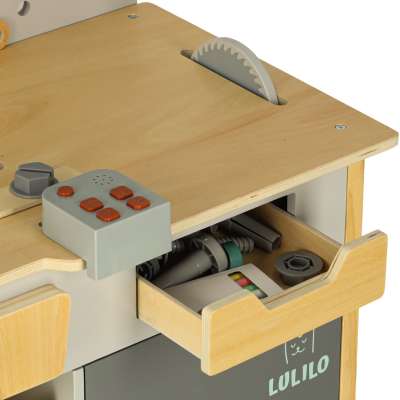 LULILO Fikso wooden workshop small DIY set with tools saw screwdriver sounds 86cm