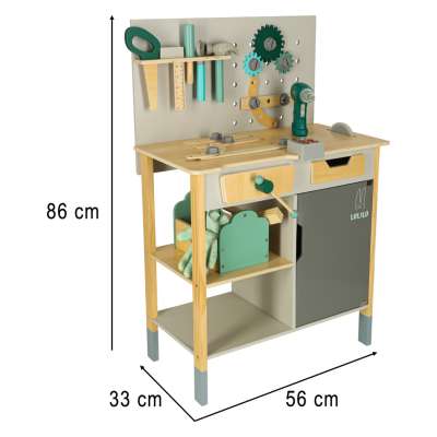 LULILO Fikso wooden workshop small DIY set with tools saw screwdriver sounds 86cm