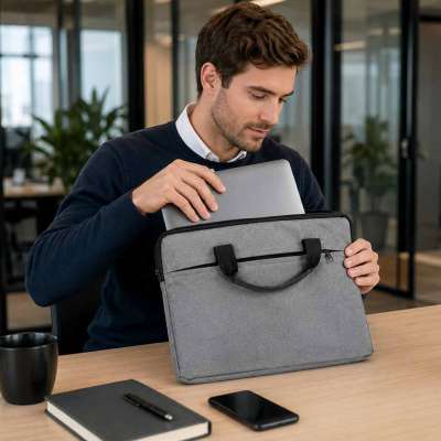 Laptop bag 15.6 inch briefcase shoulder bag unisex grey