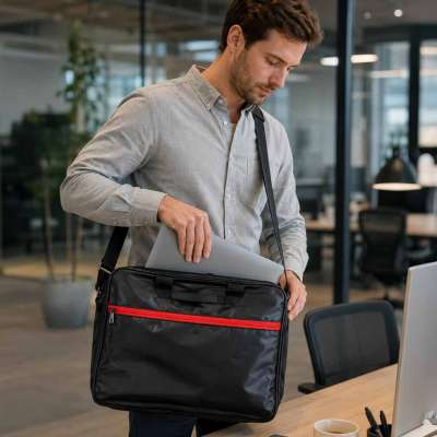Laptop bag 15.6 inch briefcase shoulder bag with strap unisex black
