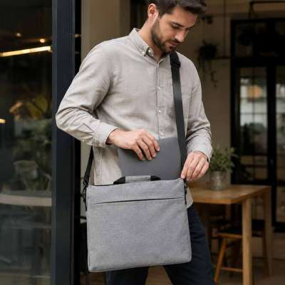 Laptop bag 15.6 inch shoulder bag briefcase with strap unisex grey