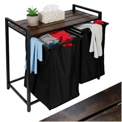 Laundry basket 2 compartments with shelf 76l