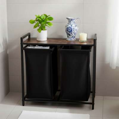 Laundry basket 2 compartments with shelf 76l