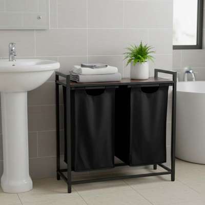 Laundry basket 2 compartments with shelf 76l