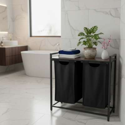 Laundry basket 2 compartments with shelf 76l