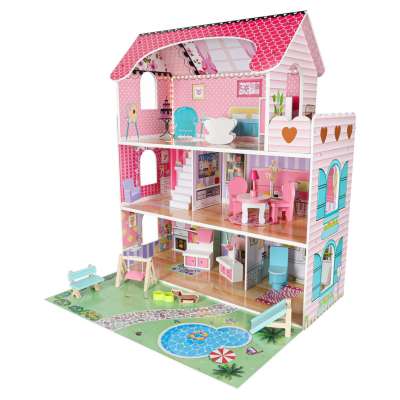Lulilo Gardeno wooden doll house with garden furniture 70cm pink LED
