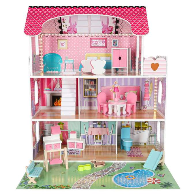 Lulilo Gardeno wooden doll house with garden furniture 70cm pink LED