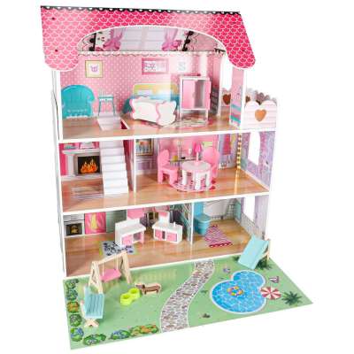 Lulilo Gardeno wooden doll house with garden furniture 70cm pink LED