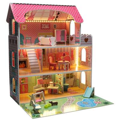 Lulilo Gardeno wooden doll house with garden furniture 70cm pink LED