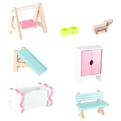 Lulilo Gardeno wooden doll house with garden furniture 70cm pink LED