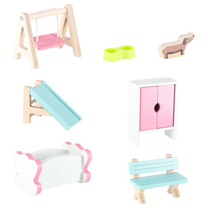 Lulilo Gardeno wooden doll house with garden furniture 70cm pink LED