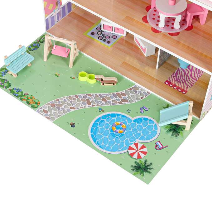 Lulilo Gardeno wooden doll house with garden furniture 70cm pink LED