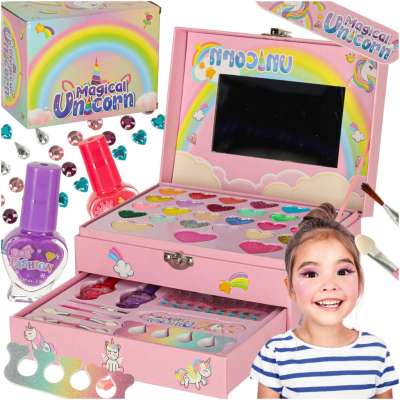 Makeup and nail kit makeup cosmetics shadows polishes drawers unicorn