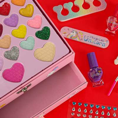 Makeup and nail kit makeup cosmetics shadows polishes drawers unicorn