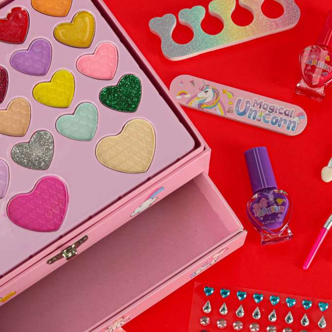 Makeup and nail kit makeup cosmetics shadows polishes drawers unicorn
