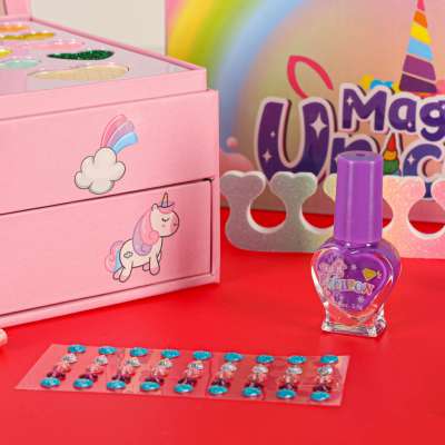 Makeup and nail kit makeup cosmetics shadows polishes drawers unicorn