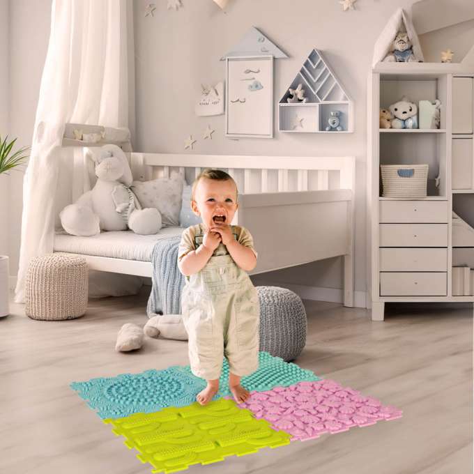 Mata sensoryczna puzzle montessori do masażu stóp 8 elementów pastelowe