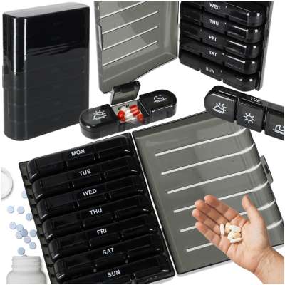 Medicine pill organiser container black