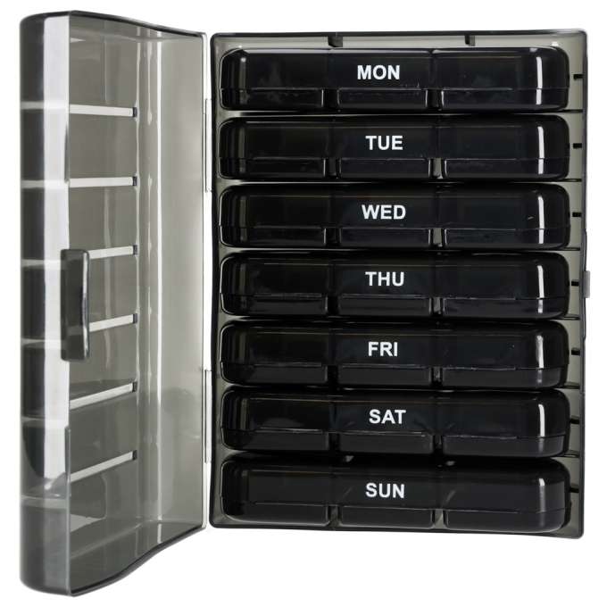 Medicine pill organiser container black