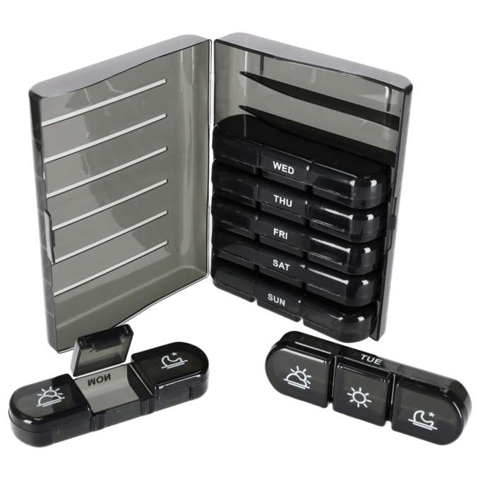 Medicine pill organiser container black