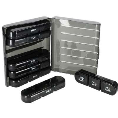 Medicine pill organiser container black