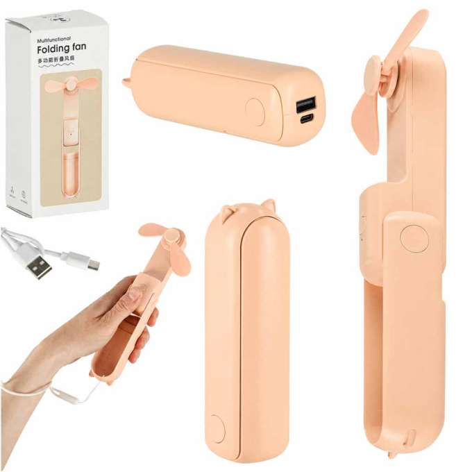 Mini hand fan foldable USB pink