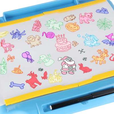 Projector projector drawing table cards markers crayons blue