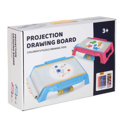Projector projector drawing table cards markers crayons blue