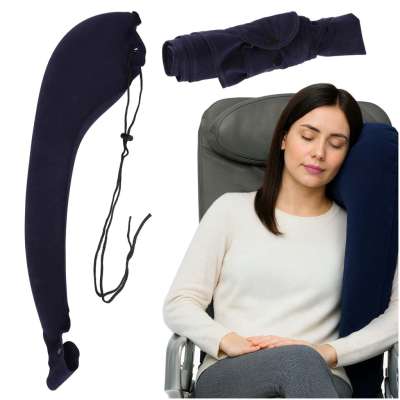 Shoulder inflatable side travel pillow with clip-on attachment