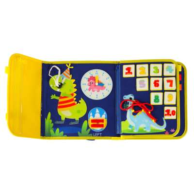 Tablica manipulacyjna sensoryczna montessori walizka plecak niebieska
