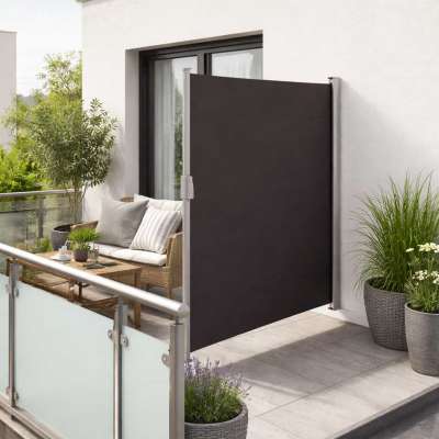 Terrace side screen awning retractable 160 x 300 cm grey