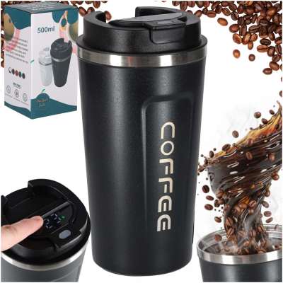 Thermal mug bidon with mouthpiece thermos 500ml black