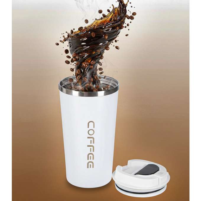 Thermal mug bidon with mouthpiece thermos 500ml white