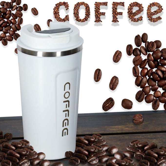 Thermal mug bidon with mouthpiece thermos 500ml white