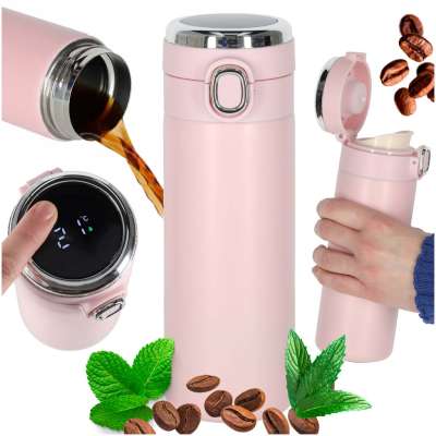 Thermal mug bidon with mouthpiece thermos LED 420ml pink