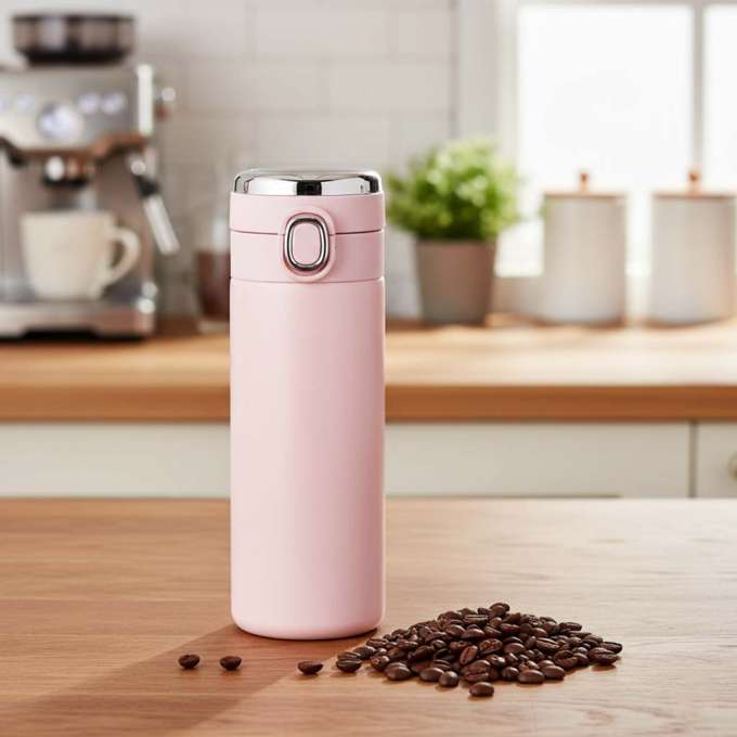 Thermal mug bidon with mouthpiece thermos LED 420ml pink