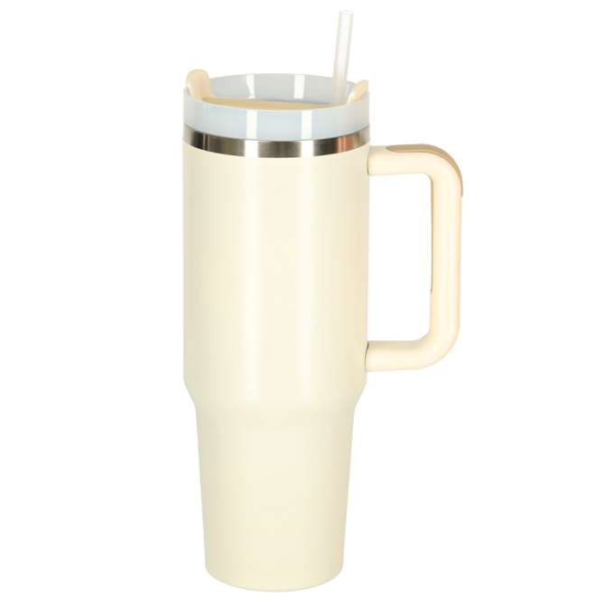 Thermal mug with handle thermos 1200ml cream