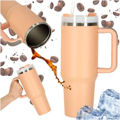 Thermal mug with handle thermos 1200ml powder pink