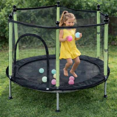 Trampoline for home garden for kids ball net 140cm 55inch green