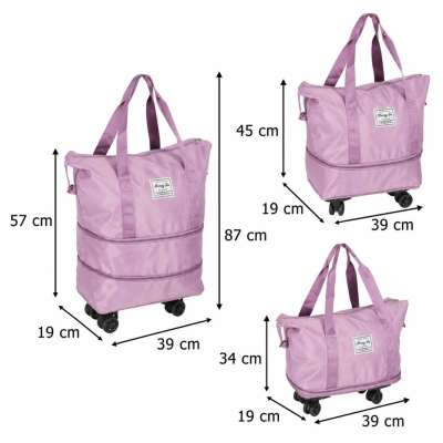 Travel bag on wheels foldable 3 sizes purple