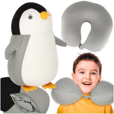 Travel cushion 2in1 neck cornet for car aeroplane penguin mascot