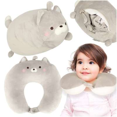 Travel cushion 2in1 neck roll for aeroplane car mascot cat