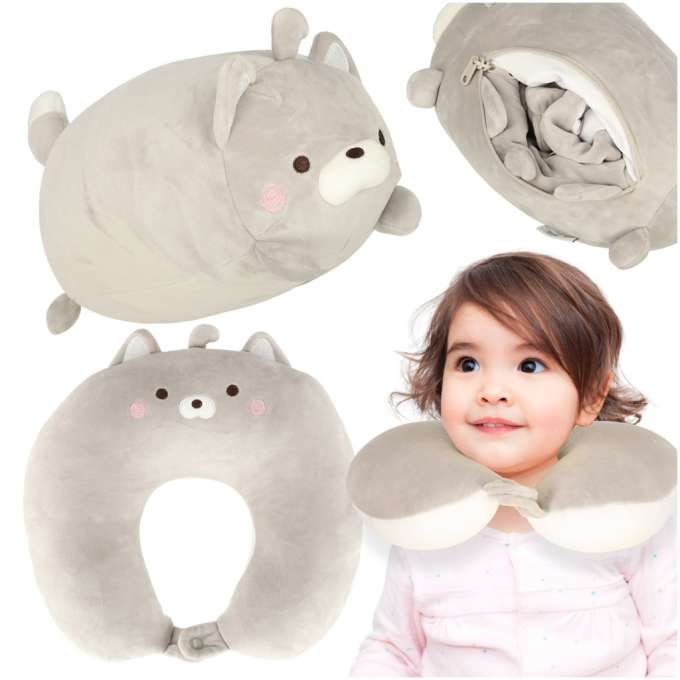 Travel cushion 2in1 neck roll for aeroplane car mascot cat